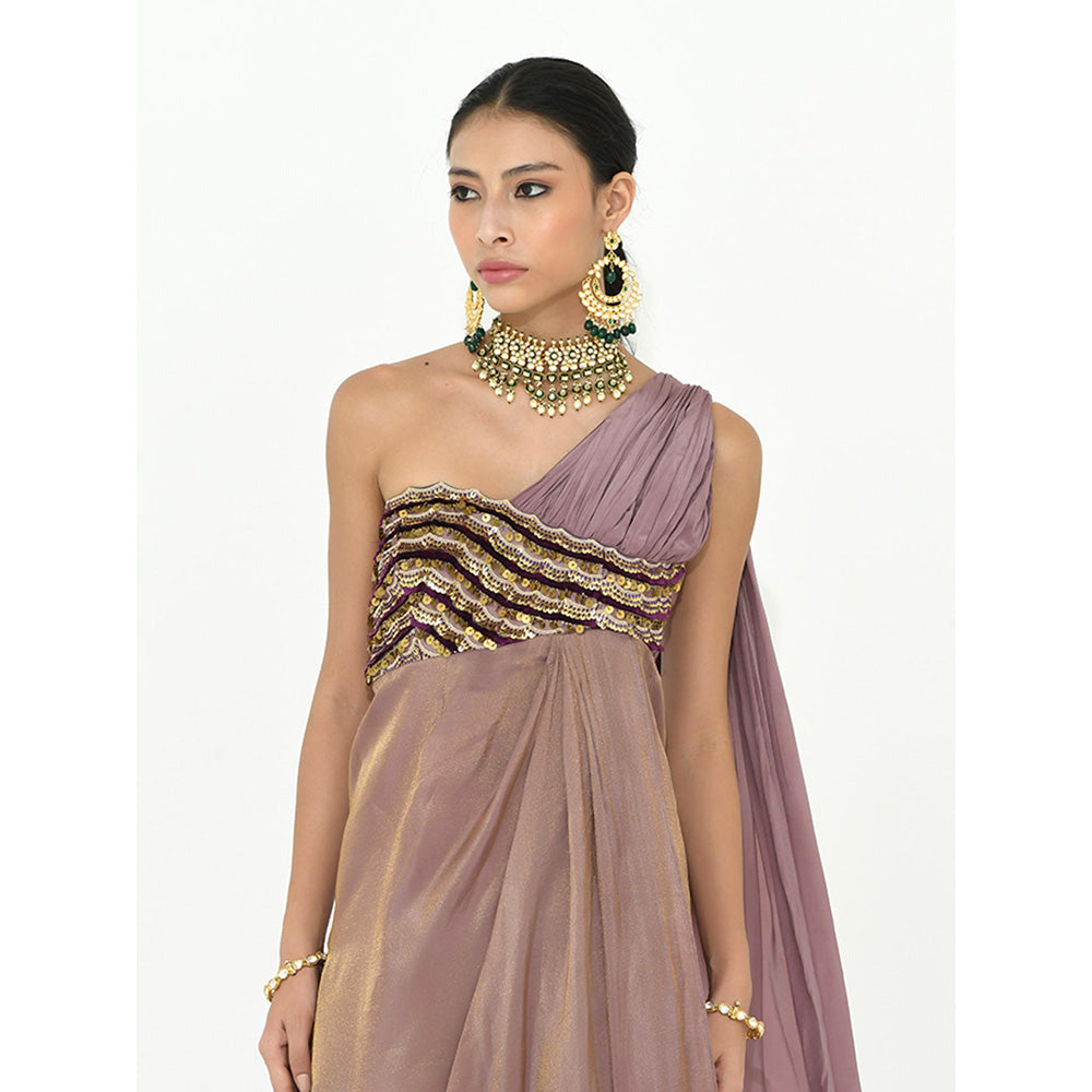 Rishi & Vibhuti Mauve Vivi Maxi Drape Dress