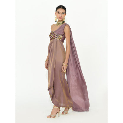Rishi & Vibhuti Mauve Vivi Maxi Drape Dress