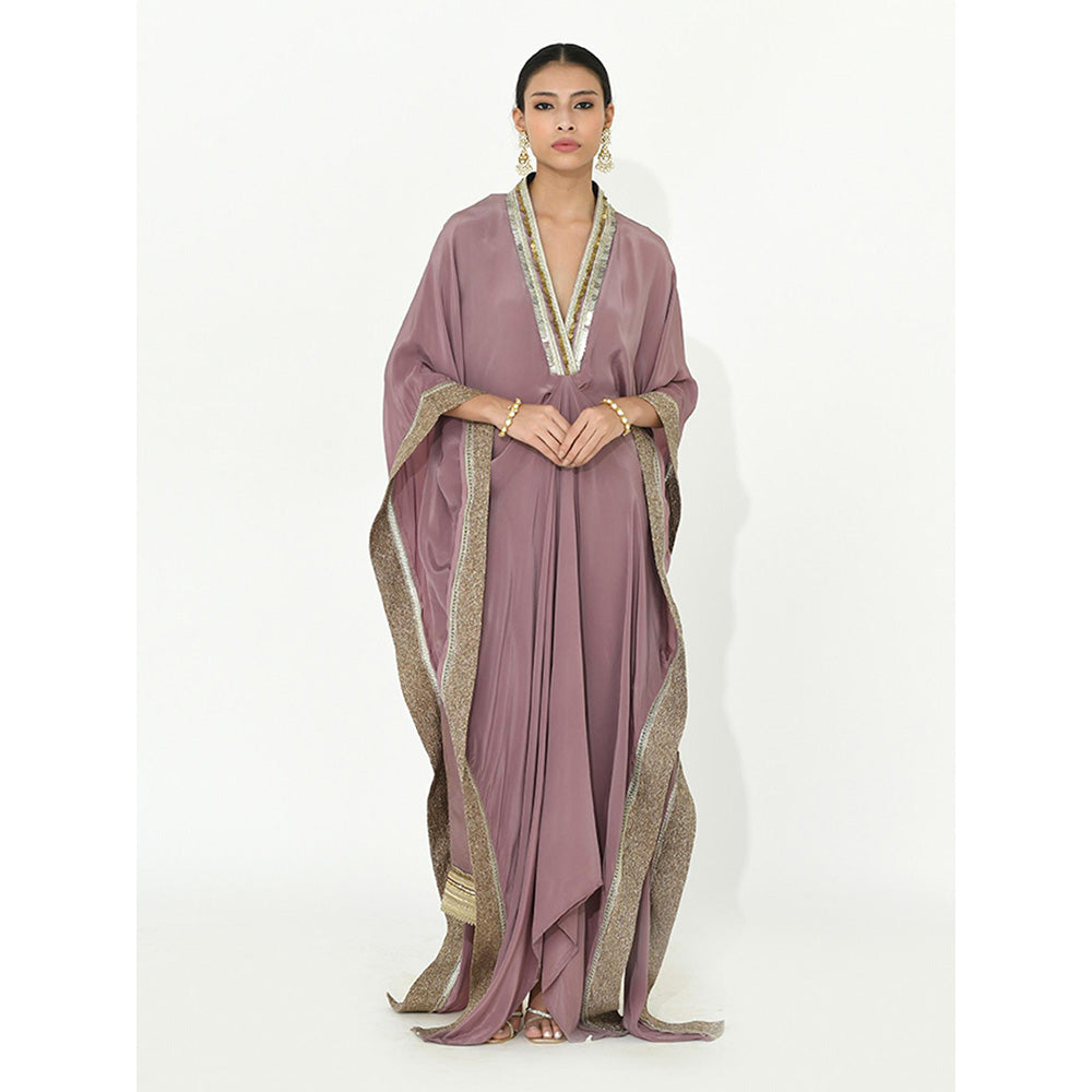Rishi & Vibhuti Mauve Ivy Kaftan with Pant (Set of 2)