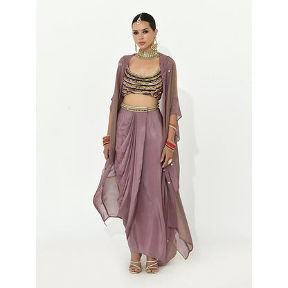 Rishi & Vibhuti Mauve Opal Cape with Blouse and Skirt (Set of 3)