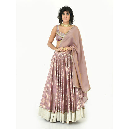 Rishi & Vibhuti Mauve Moondust Lehenga with Blouse and Dupatta (Set of 3)