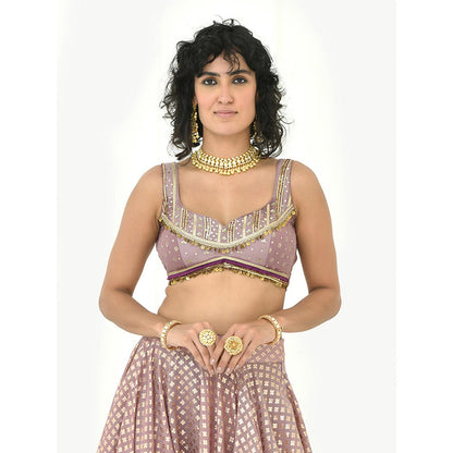 Rishi & Vibhuti Mauve Moondust Lehenga with Blouse and Dupatta (Set of 3)