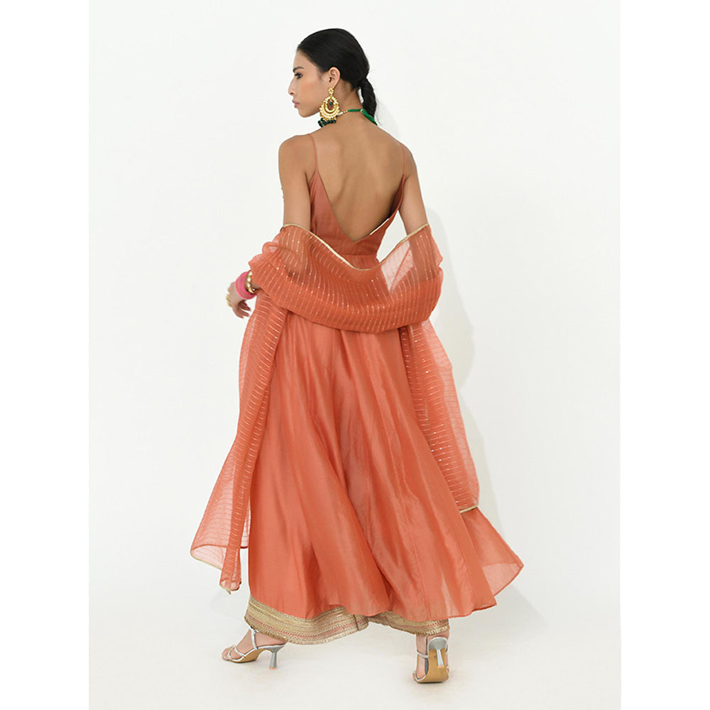 Rishi & Vibhuti Coral Sunrise Anarkali with Pant and Dupatta (Set of 3)