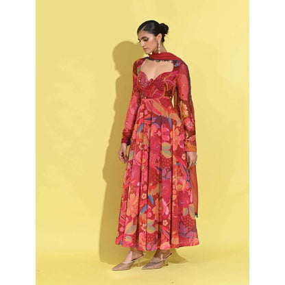 Rishi & Vibhuti Red Ruby Anarkali with Dupatta (Set of 2)