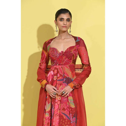 Rishi & Vibhuti Red Ruby Anarkali with Dupatta (Set of 2)