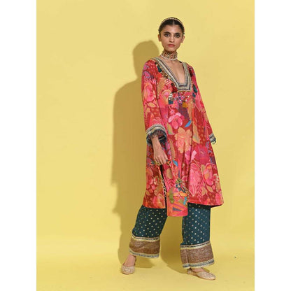 Rishi & Vibhuti Red Ruby Choga Kurta with Pant (Set of 2)