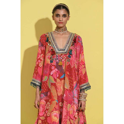 Rishi & Vibhuti Red Ruby Choga Kurta with Pant (Set of 2)