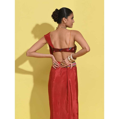 Rishi & Vibhuti Red Mystic Flow Blouse with Draped Skirt (Set of 2)