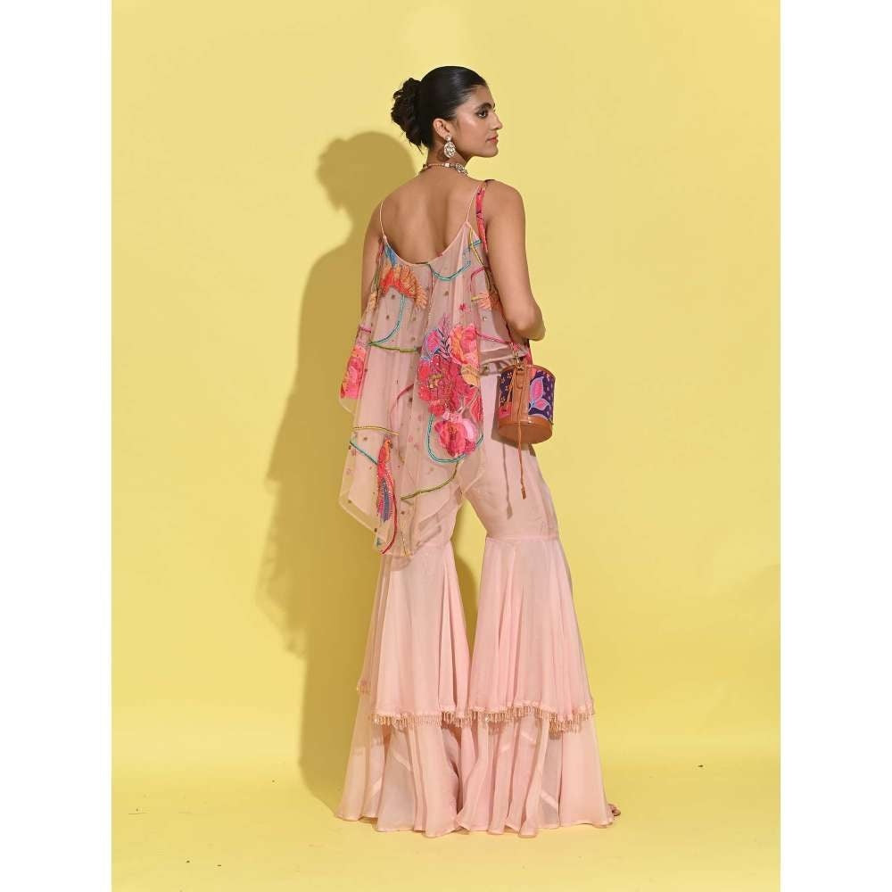 Rishi & Vibhuti Pink Drift Top with Sharara (Set of 2)