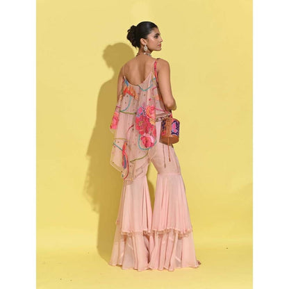 Rishi & Vibhuti Pink Drift Top with Sharara (Set of 2)