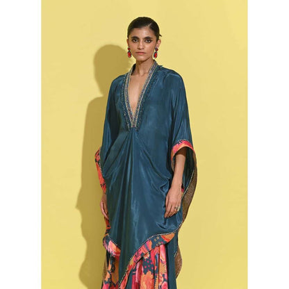 Rishi & Vibhuti Teal Kaftan with Sharara (Set of 2)