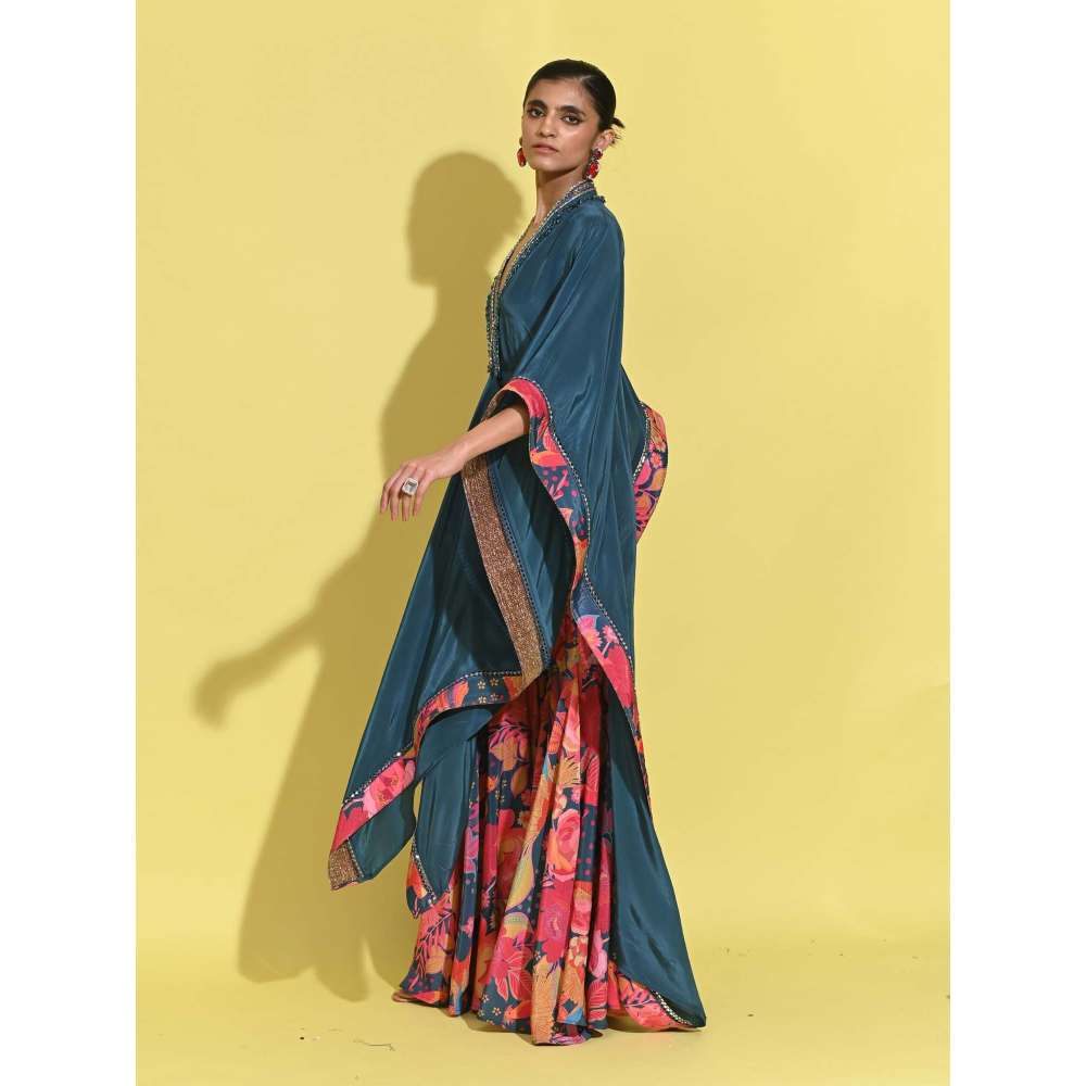 Rishi & Vibhuti Teal Kaftan with Sharara (Set of 2)