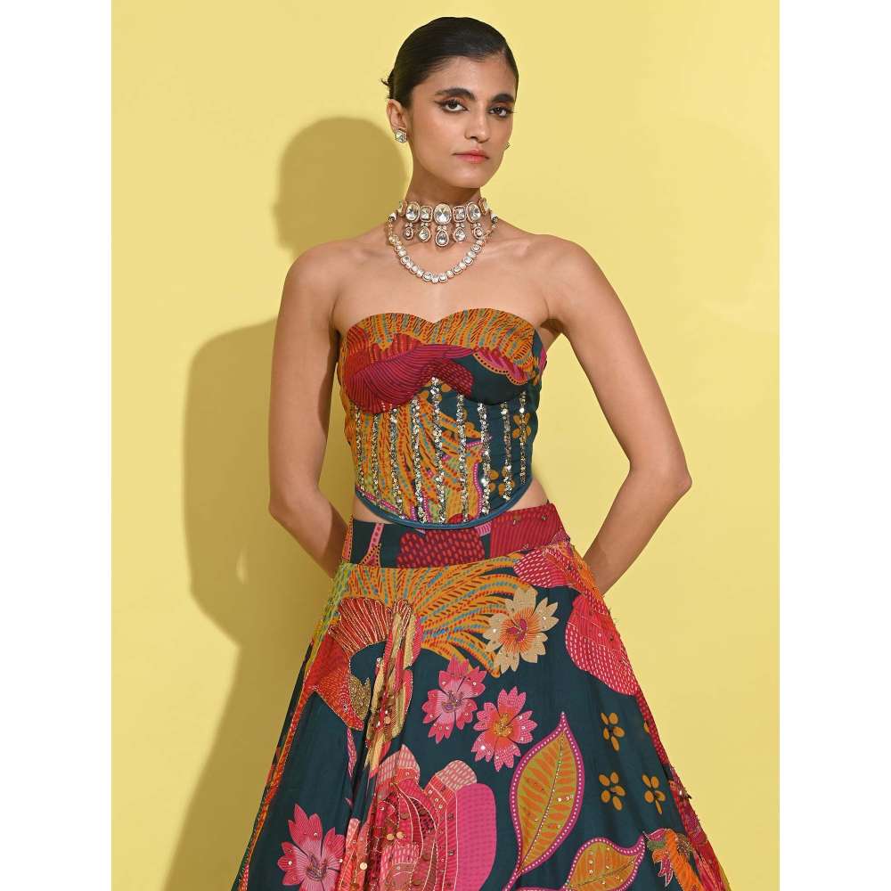 Rishi & Vibhuti Multi-Colour Gezzy Blouse with Lehenga (Set of 2)