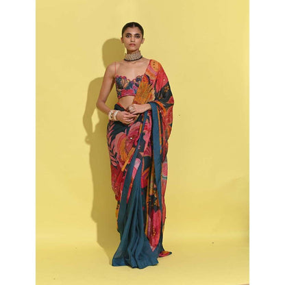 Rishi & Vibhuti Blue Glam Warp Saree with Stitched Blouse