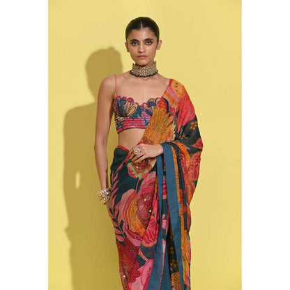 Rishi & Vibhuti Blue Glam Warp Saree with Stitched Blouse