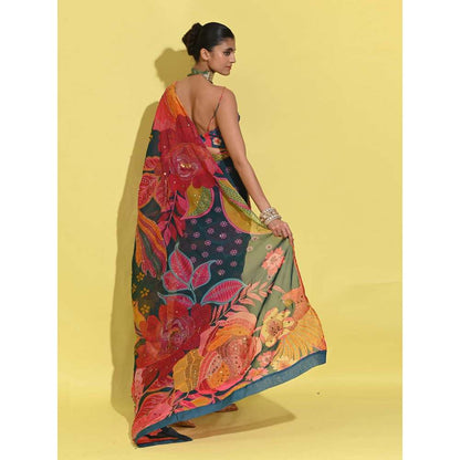 Rishi & Vibhuti Blue Glam Warp Saree with Stitched Blouse