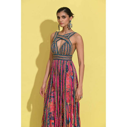 Rishi & Vibhuti Multi-Colour Cascade Top with Flared Pant (Set of 2)