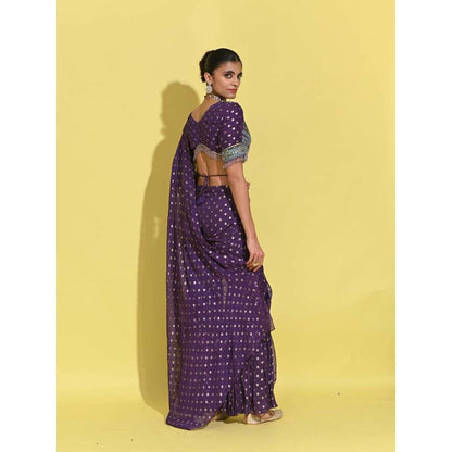 Rishi & Vibhuti Purple Berry Drape Attached Sharara with Blouse (Set of 2)