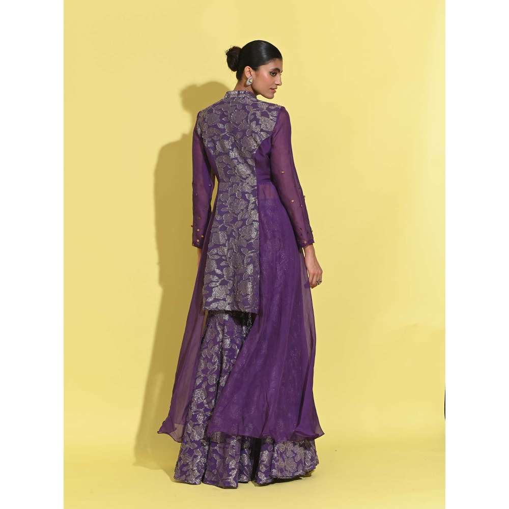 Rishi & Vibhuti Purple Long Tales Kurta with Sharara (Set of 2)