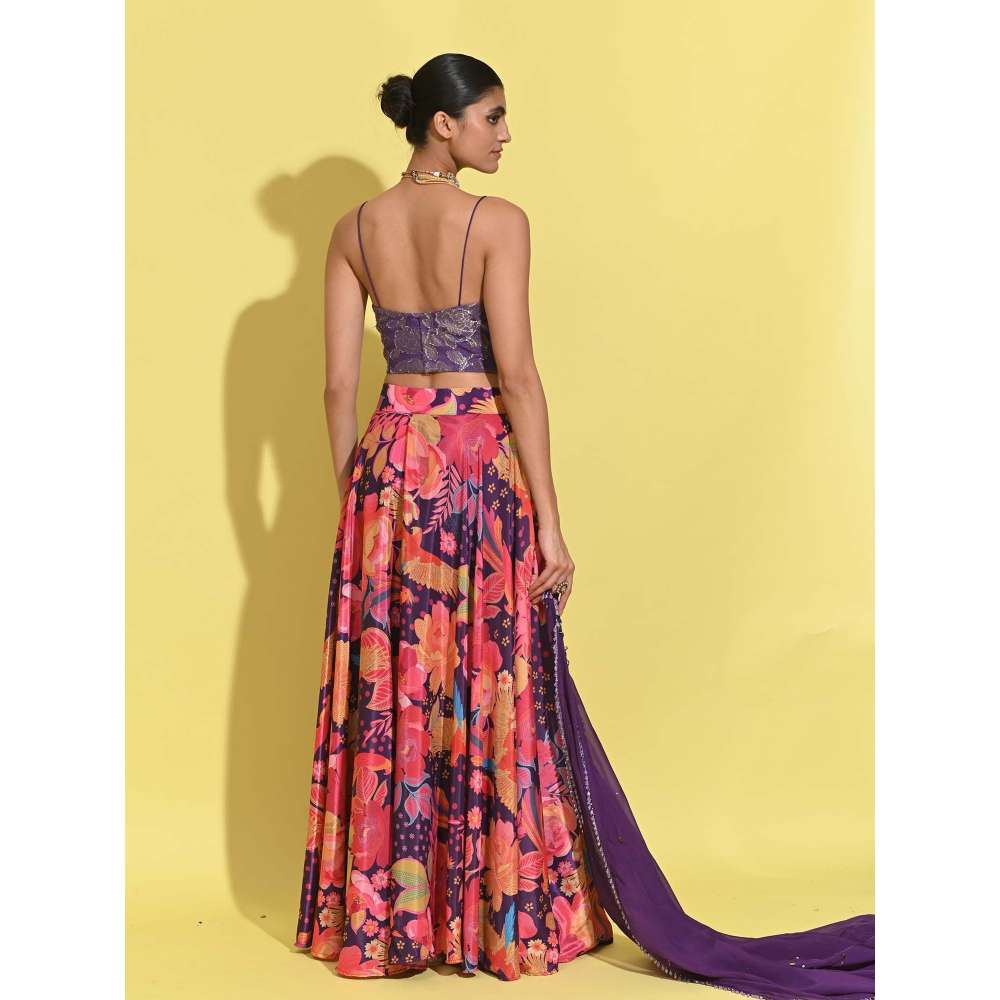 Rishi & Vibhuti Multi-Colour Swirl Blouse with Lehenga and Dupatta (Set of 3)