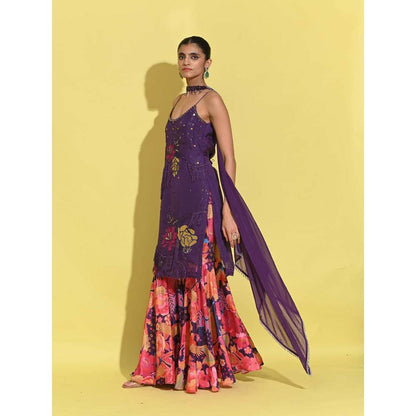 Rishi & Vibhuti Purple Mimi Kurta with Sharara and Dupatta (Set of 3)