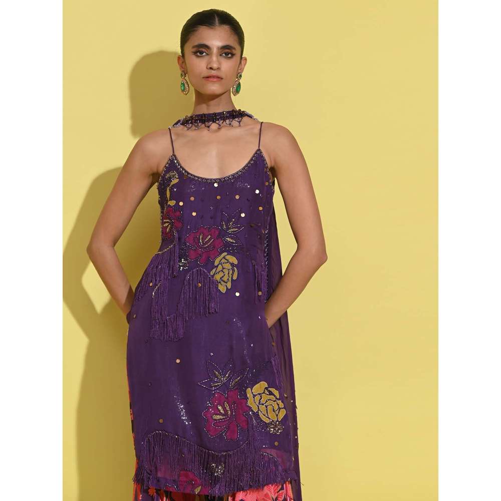 Rishi & Vibhuti Purple Mimi Kurta with Sharara and Dupatta (Set of 3)