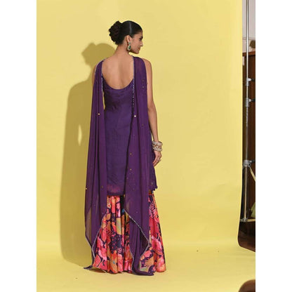 Rishi & Vibhuti Purple Mimi Kurta with Sharara and Dupatta (Set of 3)