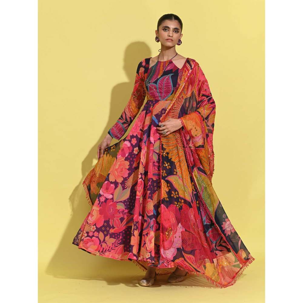 Rishi & Vibhuti Multi-Colour Jeh Anarkali with Dupatta (Set of 2)