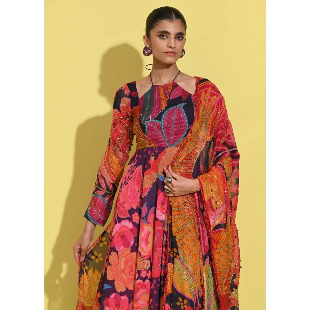 Rishi & Vibhuti Multi-Colour Jeh Anarkali with Dupatta (Set of 2)