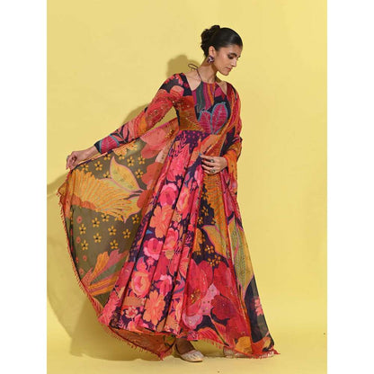 Rishi & Vibhuti Multi-Colour Jeh Anarkali with Dupatta (Set of 2)