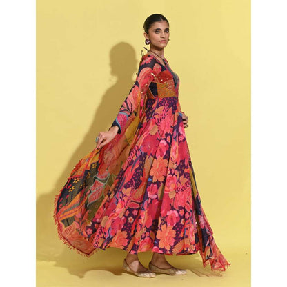 Rishi & Vibhuti Multi-Colour Jeh Anarkali with Dupatta (Set of 2)