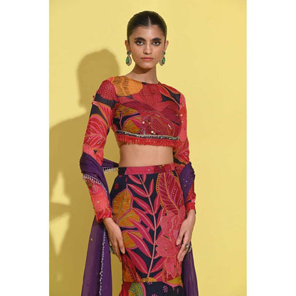 Rishi & Vibhuti Red Queen Blouse with Skirt and Dupatta (Set of 3)