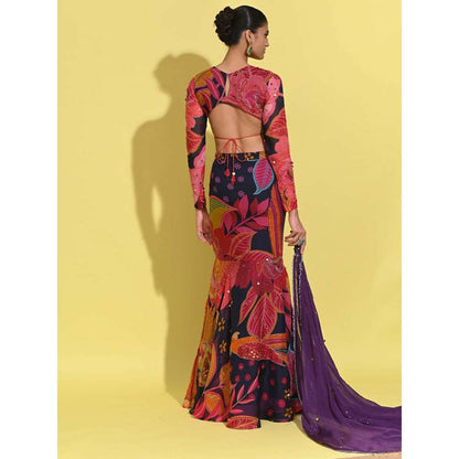 Rishi & Vibhuti Red Queen Blouse with Skirt and Dupatta (Set of 3)