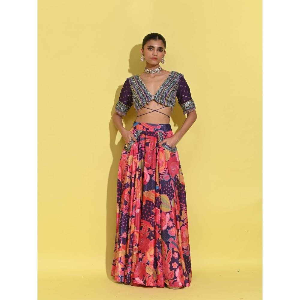 Rishi & Vibhuti Purple Berry Martini Blouse with Lehenga (Set of 2)