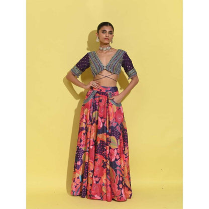 Rishi & Vibhuti Purple Berry Martini Blouse with Lehenga (Set of 2)