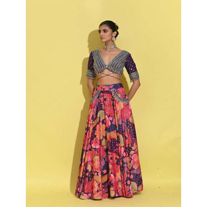 Rishi & Vibhuti Purple Berry Martini Blouse with Lehenga (Set of 2)
