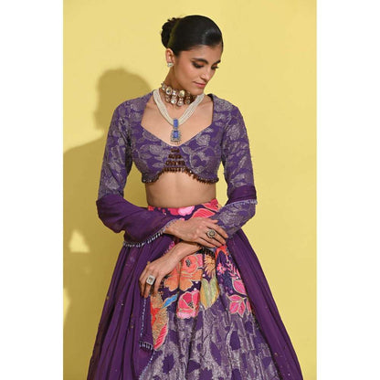 Rishi & Vibhuti Purple Ringen Piatra Blouse with Lehenga and Dupatta (Set of 3)