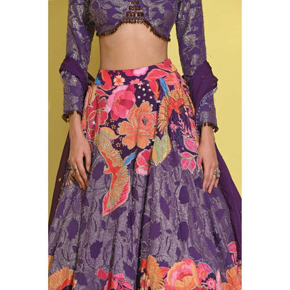 Rishi & Vibhuti Purple Ringen Piatra Blouse with Lehenga and Dupatta (Set of 3)