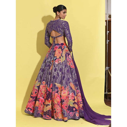 Rishi & Vibhuti Purple Ringen Piatra Blouse with Lehenga and Dupatta (Set of 3)