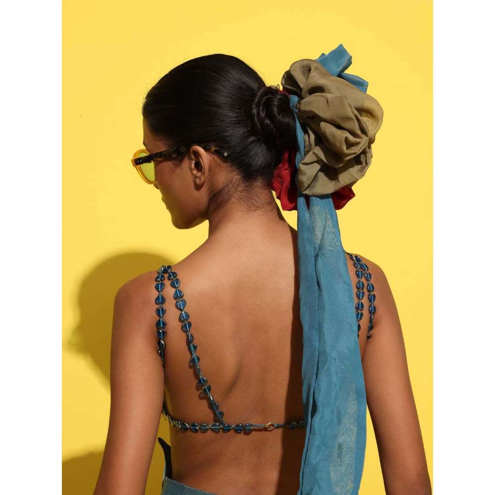 Rishi & Vibhuti Blue Beata Lehenga with Bralette (Set of 2)