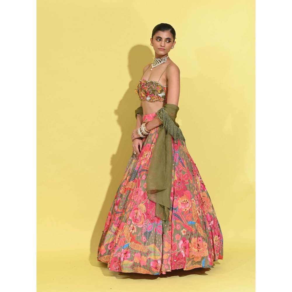 Rishi & Vibhuti Pink Dohm Tanna Lehenga with Blouse and Dupatta (Set of 3)