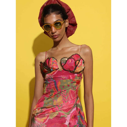 Rishi & Vibhuti Pink Cocktail Drape Maxi Dress