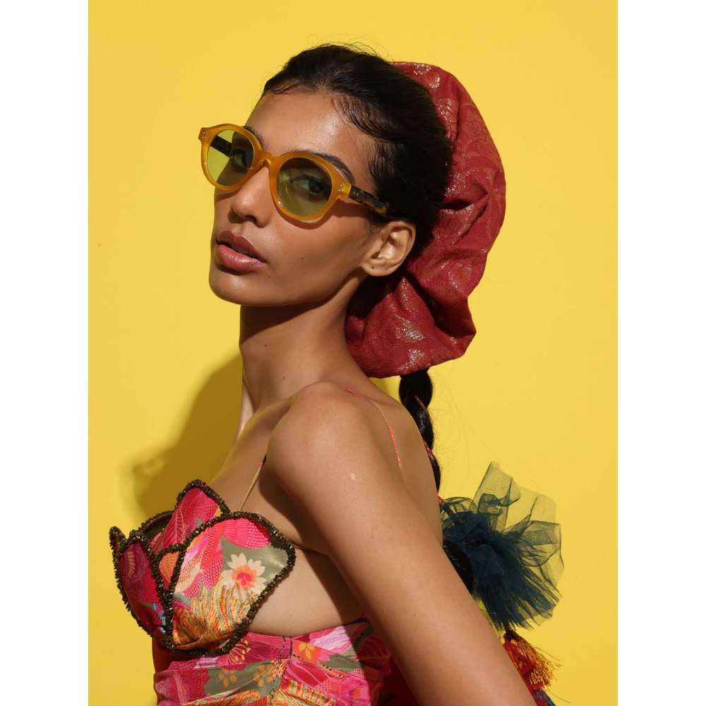 Rishi & Vibhuti Pink Cocktail Drape Maxi Dress