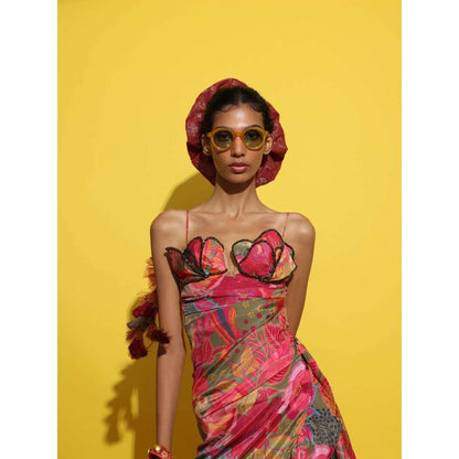 Rishi & Vibhuti Pink Cocktail Drape Maxi Dress