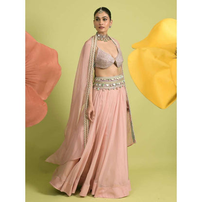 Rishi & Vibhuti Pink Dew Kissed Lehenga with Bralette and Dupatta (Set of 3)
