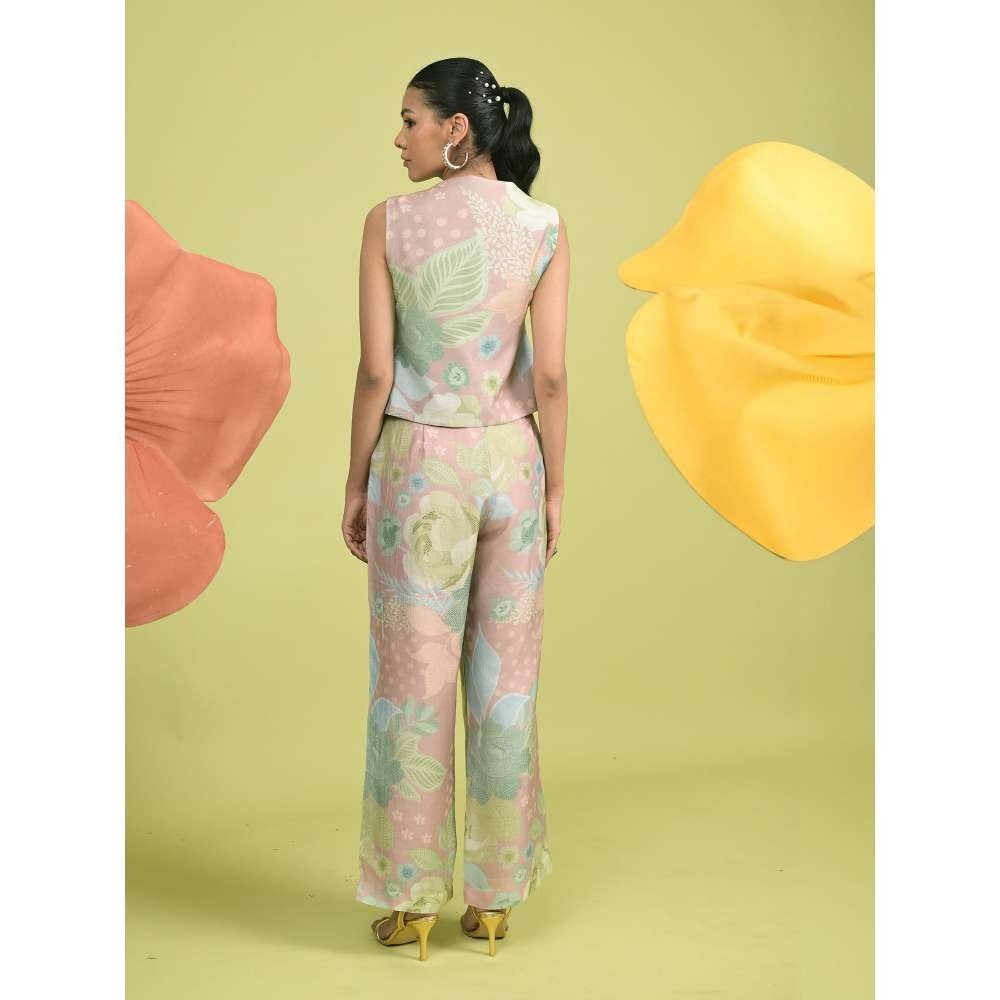 Rishi & Vibhuti Pink Blushing Waist Coat with Pant (Set of 2)