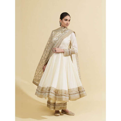 Rishi & Vibhuti Ivory Ellinor Anarkali with Pant and Dupatta (Set of 3)