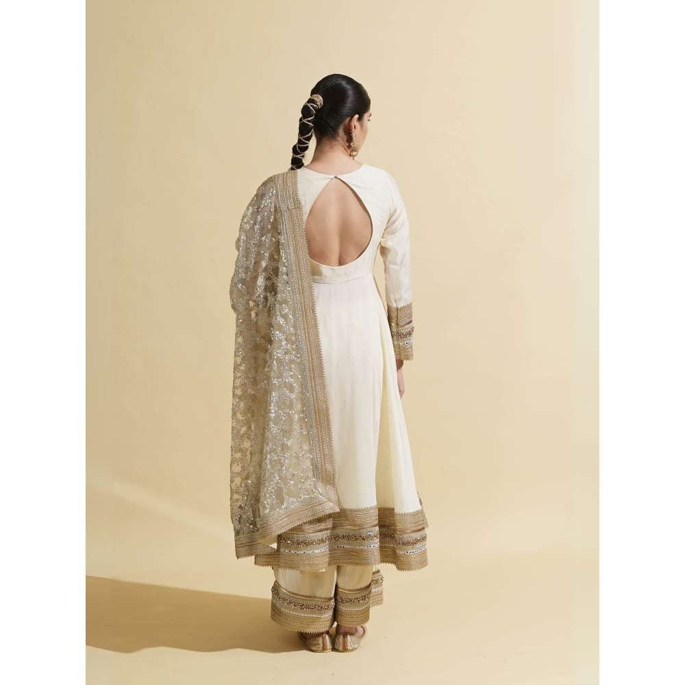 Rishi & Vibhuti Ivory Ellinor Anarkali with Pant and Dupatta (Set of 3)
