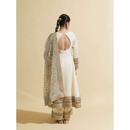 Rishi & Vibhuti Ivory Ellinor Anarkali with Pant and Dupatta (Set of 3)