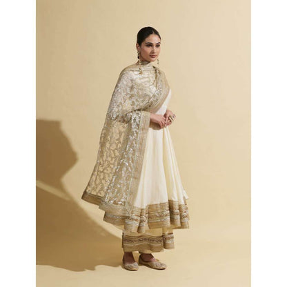 Rishi & Vibhuti Ivory Ellinor Anarkali with Pant and Dupatta (Set of 3)